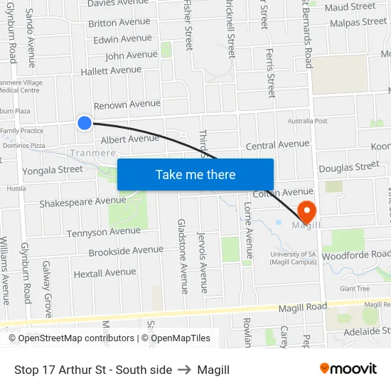 Stop 17 Arthur St - South side to Magill map