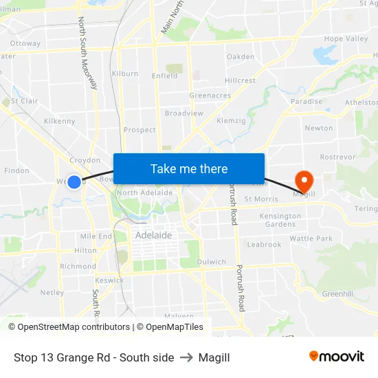 Stop 13 Grange Rd - South side to Magill map