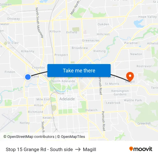 Stop 15 Grange Rd - South side to Magill map