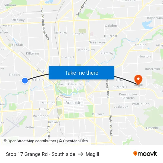Stop 17 Grange Rd - South side to Magill map