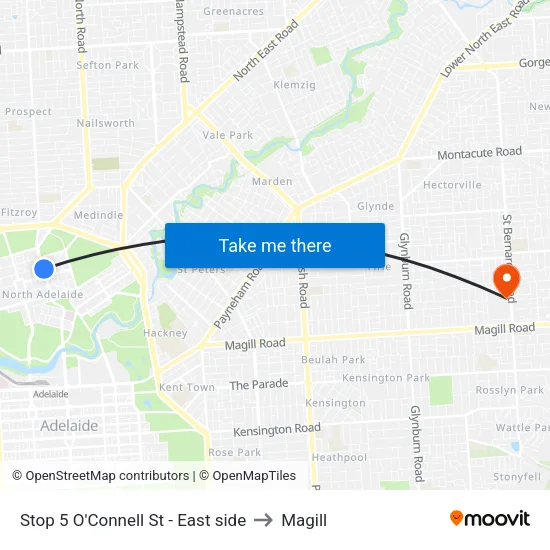 Stop 5 O'Connell St - East side to Magill map