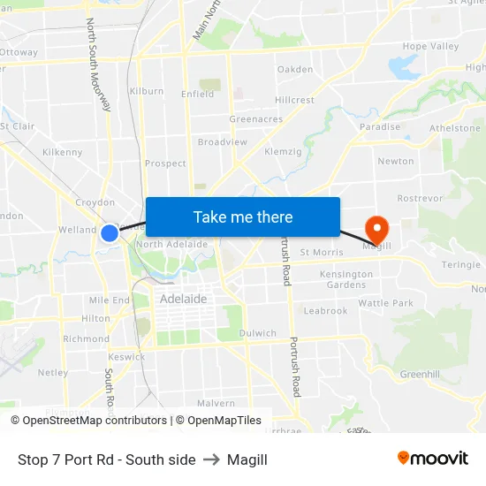 Stop 7 Port Rd - South side to Magill map