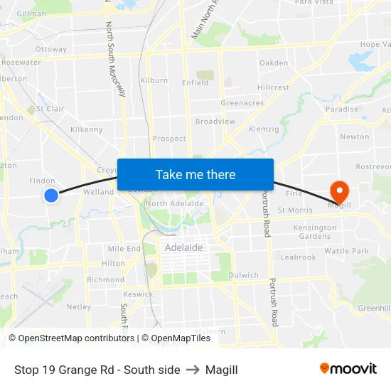 Stop 19 Grange Rd - South side to Magill map