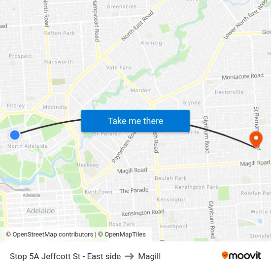 Stop 5A Jeffcott St - East side to Magill map