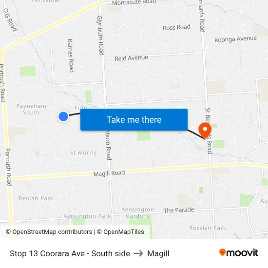 Stop 13 Coorara Ave - South side to Magill map