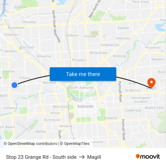 Stop 23 Grange Rd - South side to Magill map
