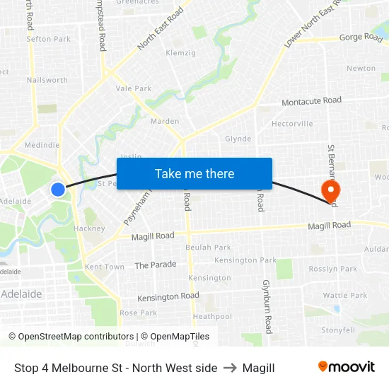 Stop 4 Melbourne St - North West side to Magill map