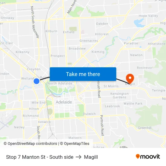 Stop 7 Manton St - South side to Magill map