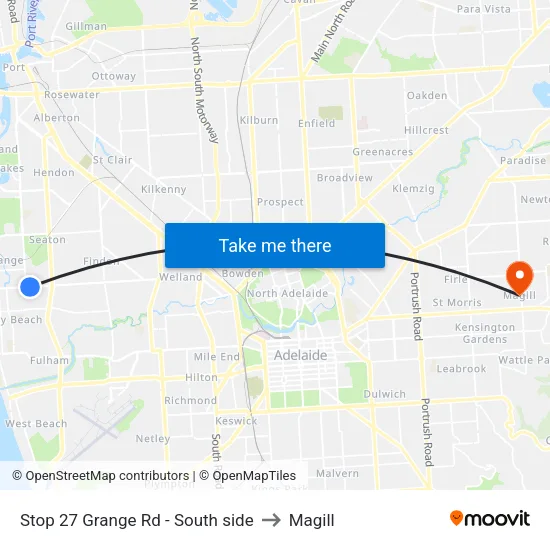Stop 27 Grange Rd - South side to Magill map