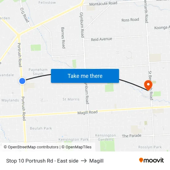 Stop 10 Portrush Rd - East side to Magill map