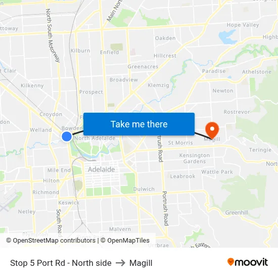 Stop 5 Port Rd - North side to Magill map