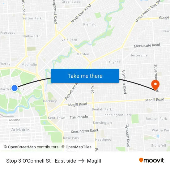 Stop 3 O'Connell St - East side to Magill map