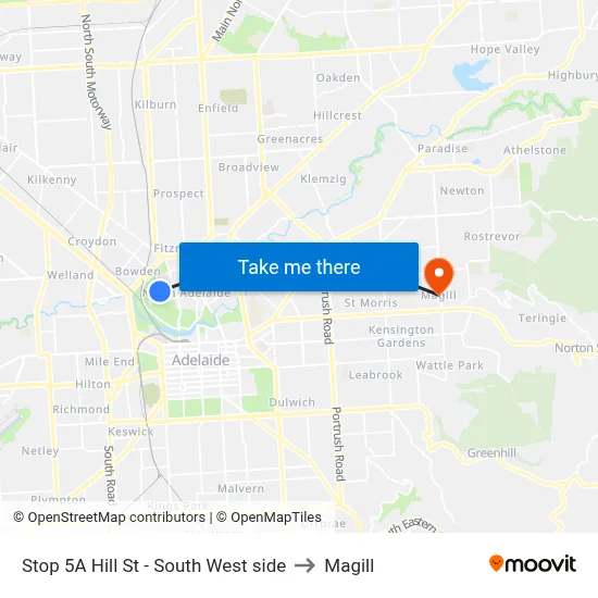 Stop 5A Hill St - South West side to Magill map