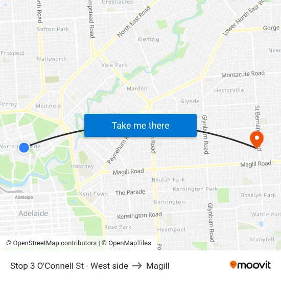 Stop 3 O'Connell St - West side to Magill map