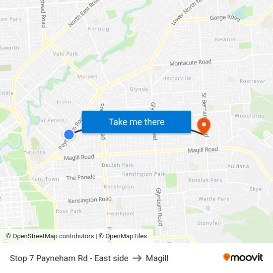 Stop 7 Payneham Rd - East side to Magill map