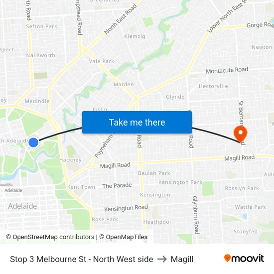 Stop 3 Melbourne St - North West side to Magill map