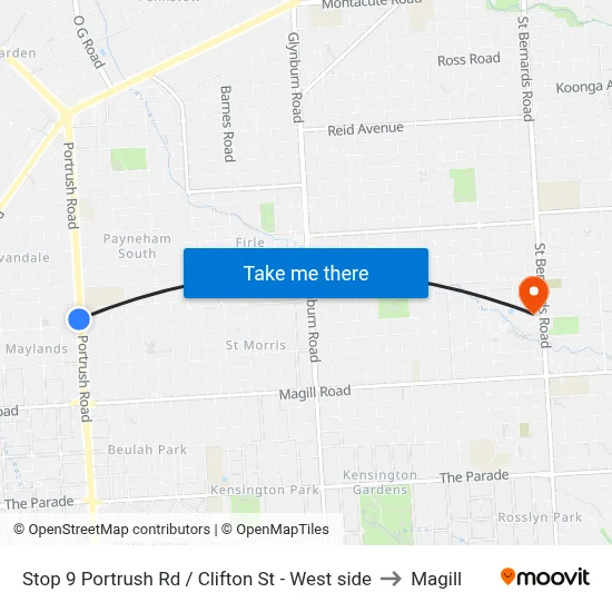 Stop 9 Portrush Rd / Clifton St - West side to Magill map