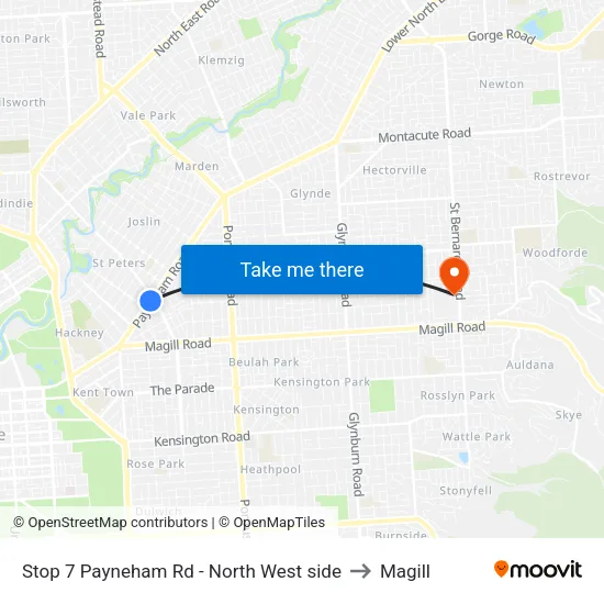 Stop 7 Payneham Rd - North West side to Magill map