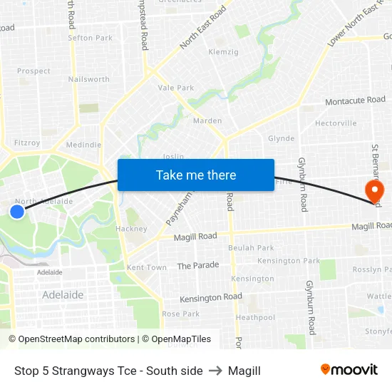 Stop 5 Strangways Tce - South side to Magill map