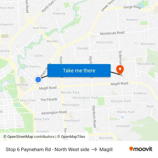 Stop 6 Payneham Rd - North West side to Magill map