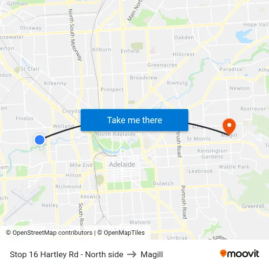 Stop 16 Hartley Rd - North side to Magill map