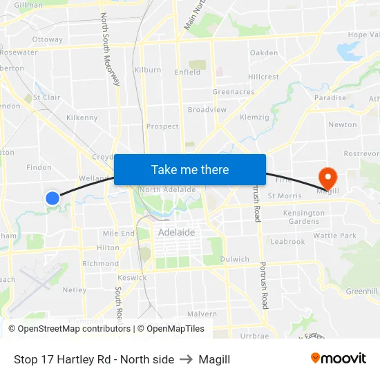 Stop 17 Hartley Rd - North side to Magill map
