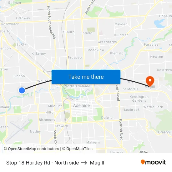 Stop 18 Hartley Rd - North side to Magill map