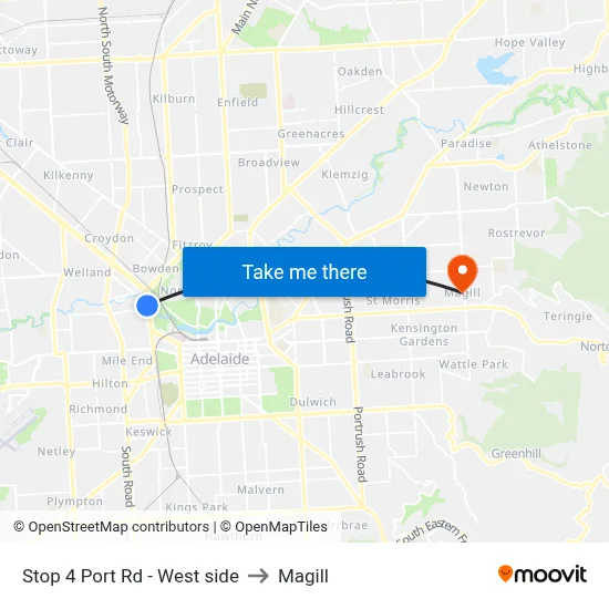 Stop 4 Port Rd - West side to Magill map