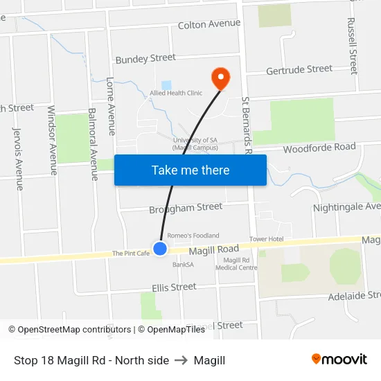 Stop 18 Magill Rd - North side to Magill map