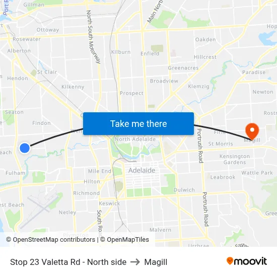 Stop 23 Valetta Rd - North side to Magill map