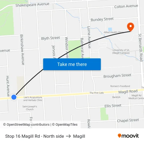 Stop 16 Magill Rd - North side to Magill map