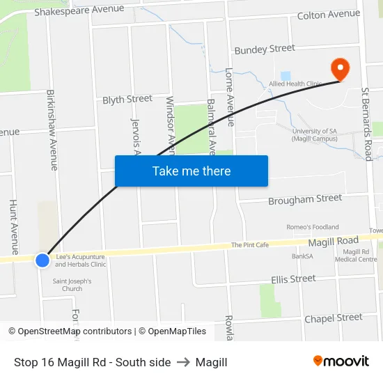Stop 16 Magill Rd - South side to Magill map