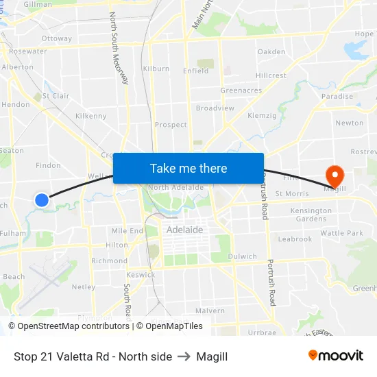 Stop 21 Valetta Rd - North side to Magill map