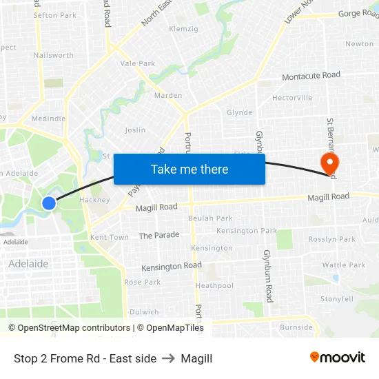Stop 2 Frome Rd - East side to Magill map