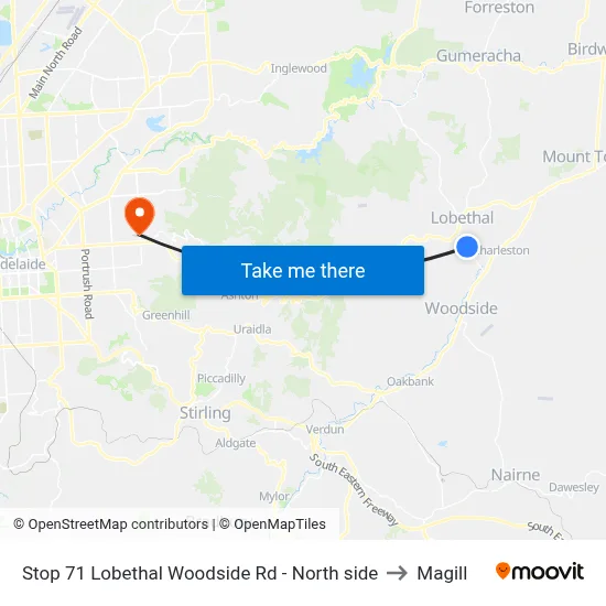 Stop 71 Lobethal Woodside Rd - North side to Magill map