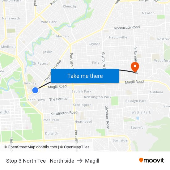 Stop 3 North Tce - North side to Magill map