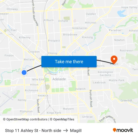 Stop 11 Ashley St - North side to Magill map