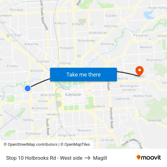 Stop 10 Holbrooks Rd - West side to Magill map