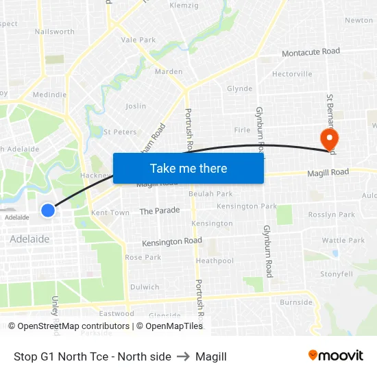 Stop G1 North Tce - North side to Magill map