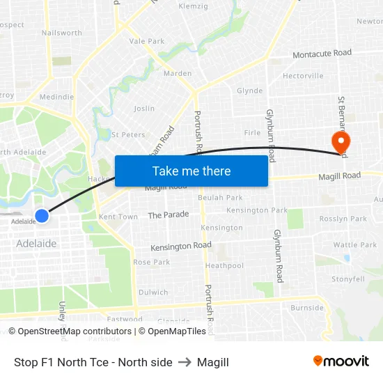 Stop F1 North Tce - North side to Magill map