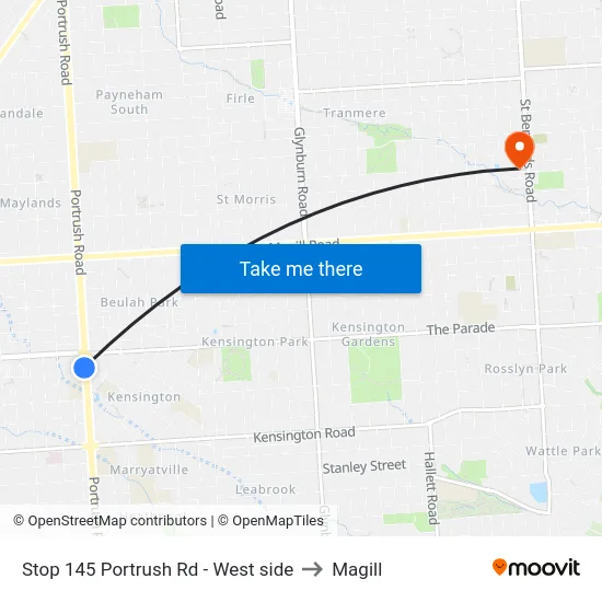 Stop 145 Portrush Rd - West side to Magill map