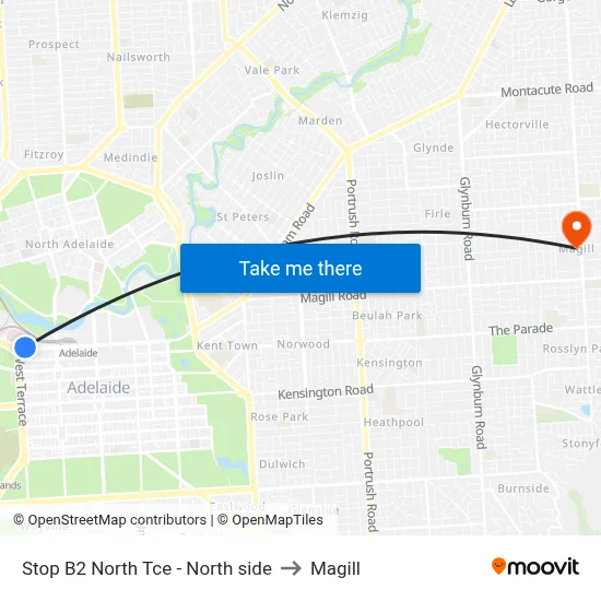 Stop B2 North Tce - North side to Magill map