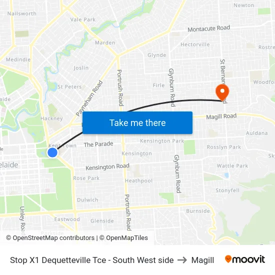 Stop X1 Dequetteville Tce - South West side to Magill map