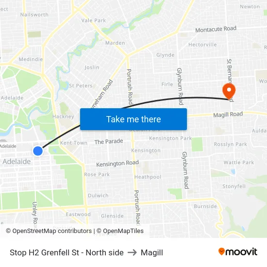 Stop H2 Grenfell St - North side to Magill map