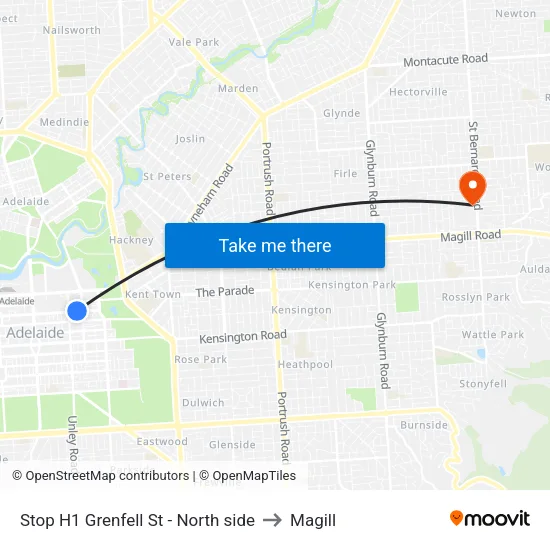 Stop H1 Grenfell St - North side to Magill map