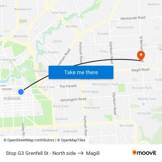 Stop G3 Grenfell St - North side to Magill map