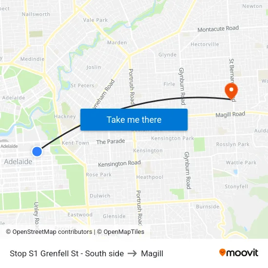 Stop S1 Grenfell St - South side to Magill map