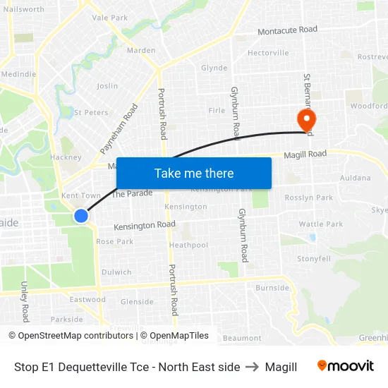 Stop E1 Dequetteville Tce - North East side to Magill map