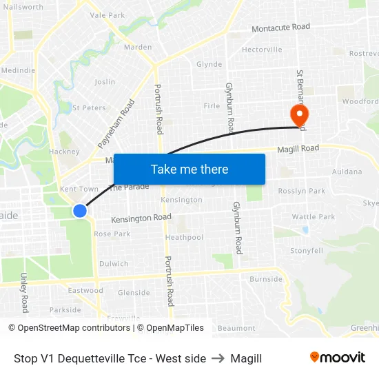 Stop V1 Dequetteville Tce - West side to Magill map