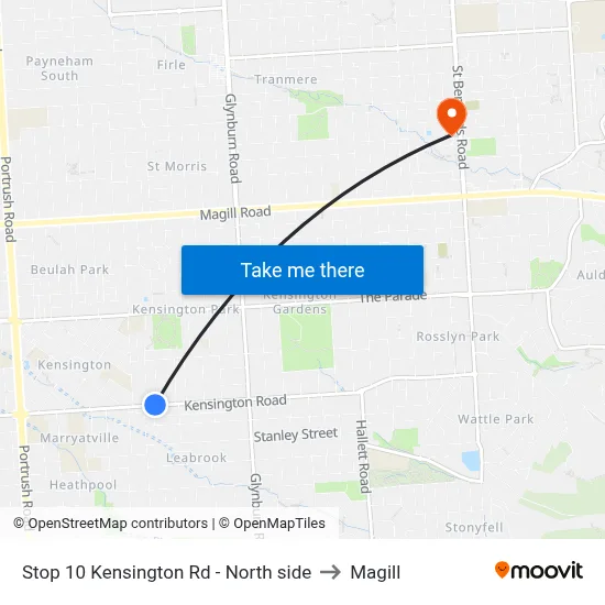 Stop 10 Kensington Rd - North side to Magill map